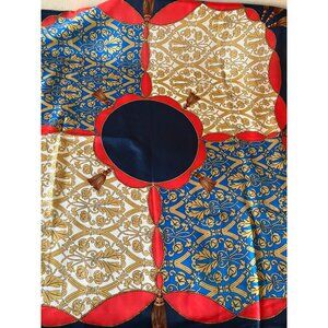 Elaine Gold Blue Yellow Abstract 100% Silk Square Scarf Wrap Handkerchief